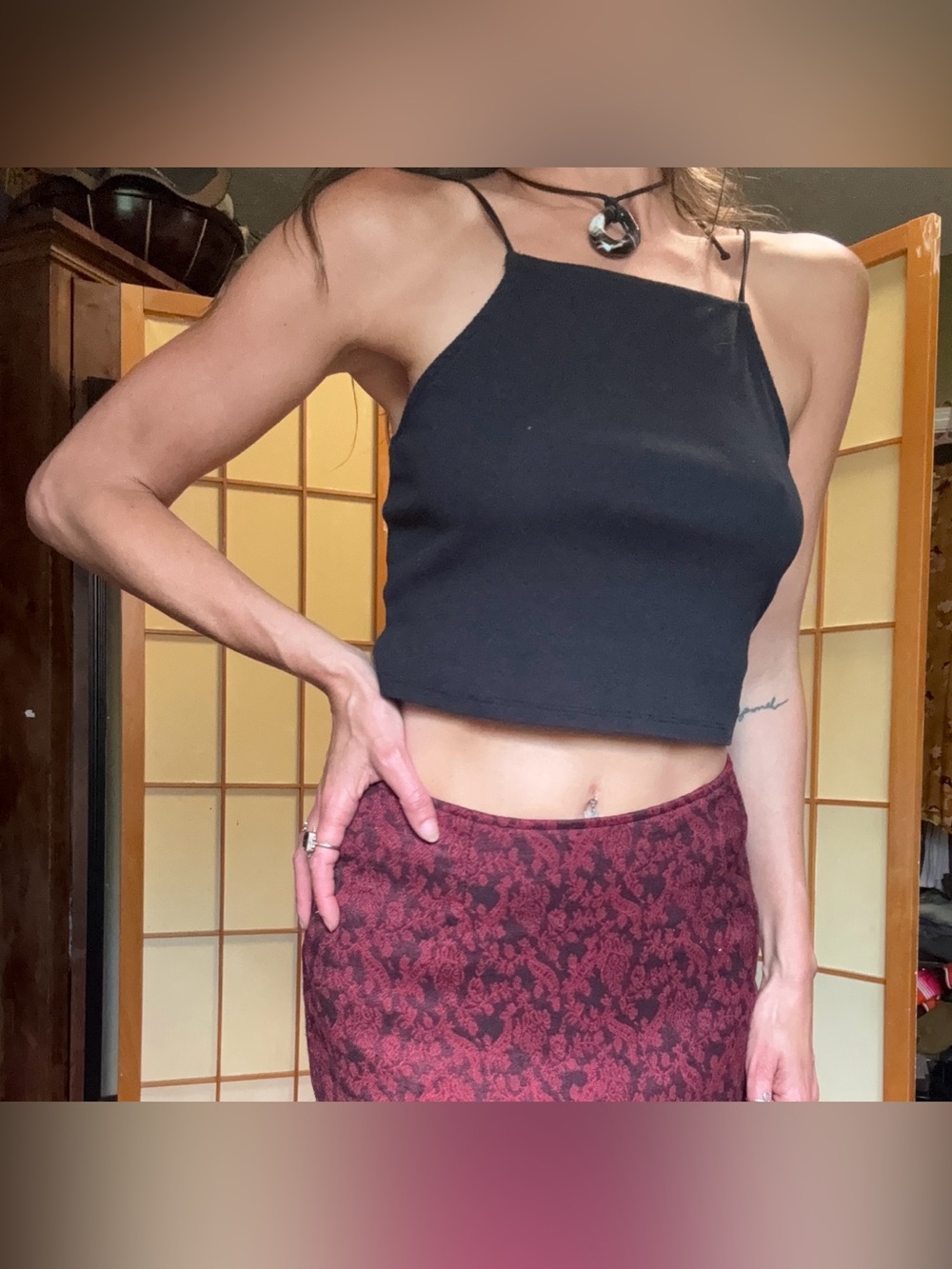 Practical Magic Black Cropped Ribbed Cami Y2K Size M